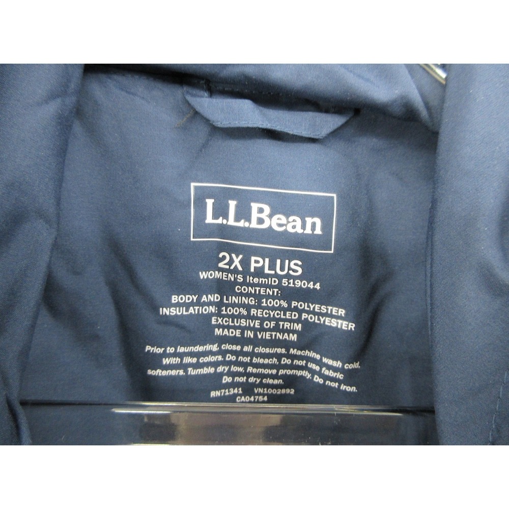LL Bean Jacket Womens 2X Quilted Hooded Mid Length Pockets Outdoor Full Zip Blue - Picture 8 of 12